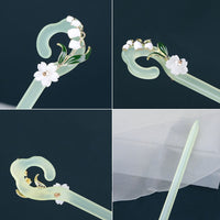 Chinese Style Wind Flower Snow Hairpin Green Hanfu Headdress Women Girls