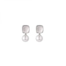 Elegant Smooth Metal Square Imitation Pearl Earrings Simple Jewelry for Women