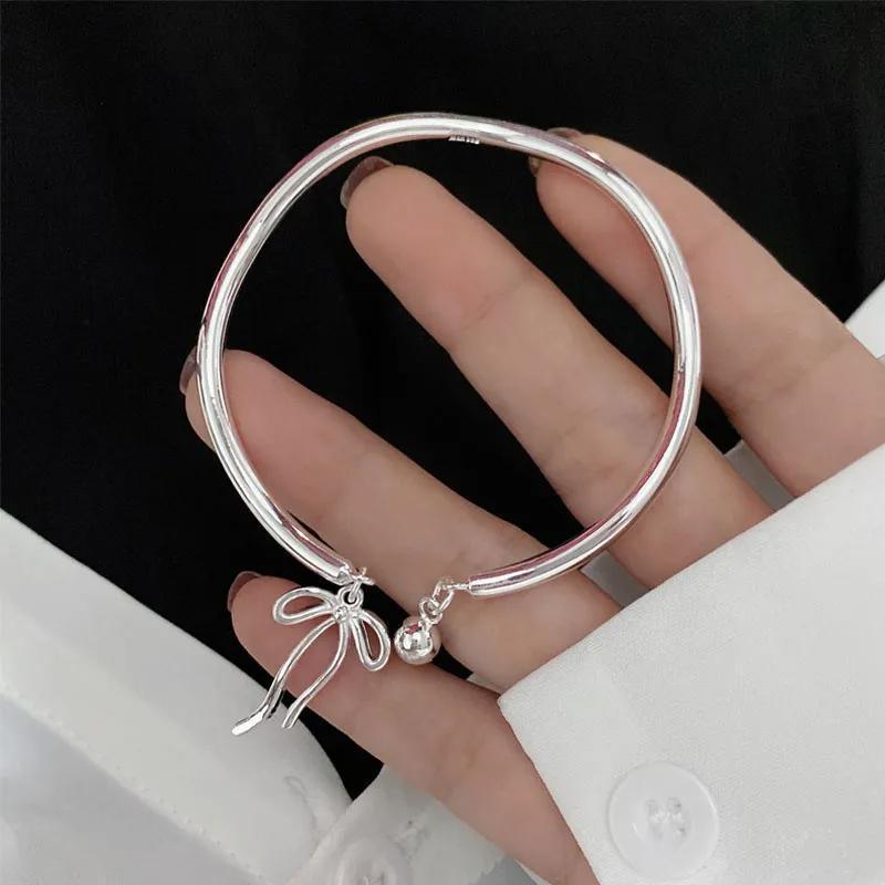 Bangle Bowknot Bells Bracelet Korean Opening Wrist Chain Women Silver Bracelet