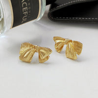 Retro Bow Stud Earrings Vintage Gold Silver Fashion Jewelry Simple Gift