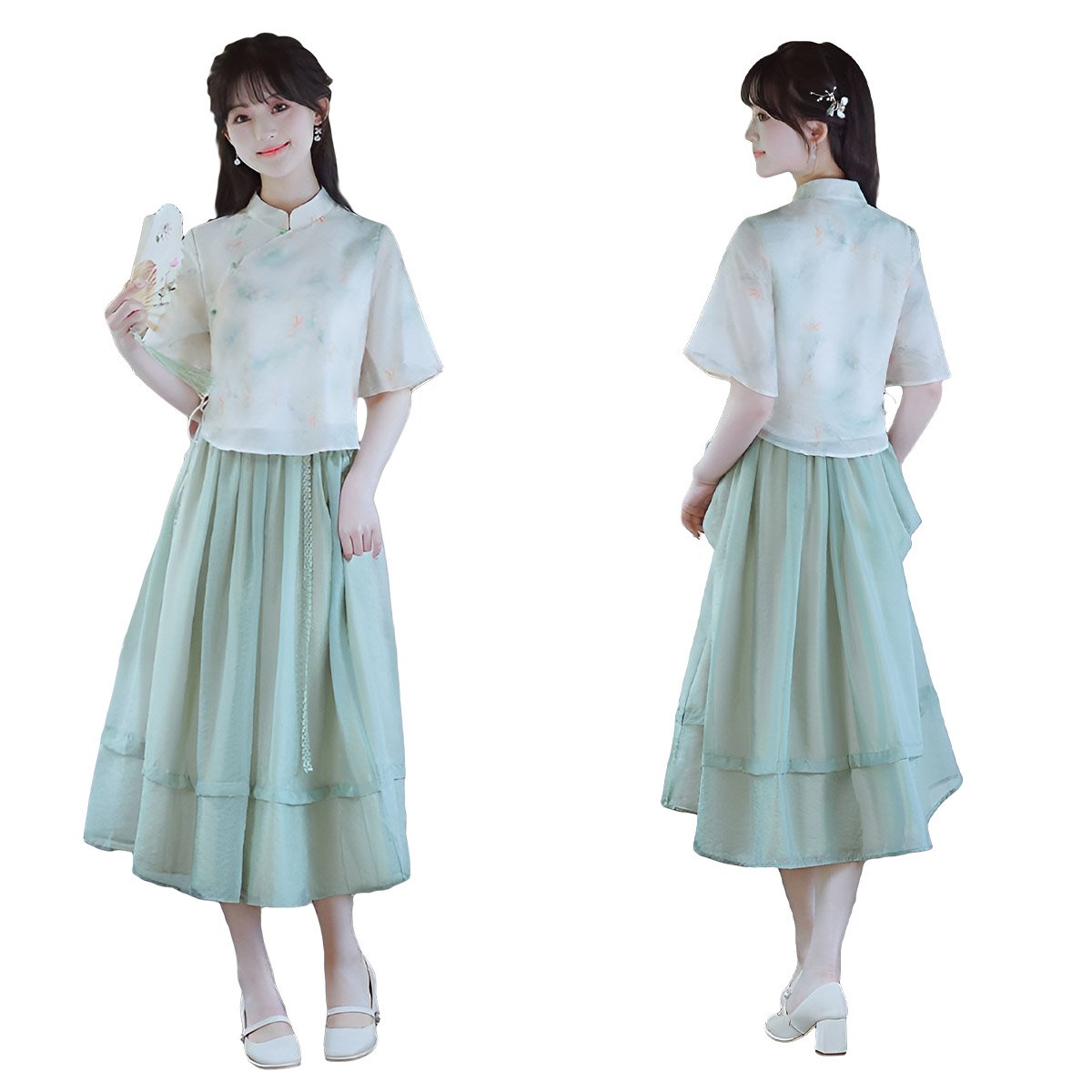 Mint Green Women's New Modern Hanfu Set