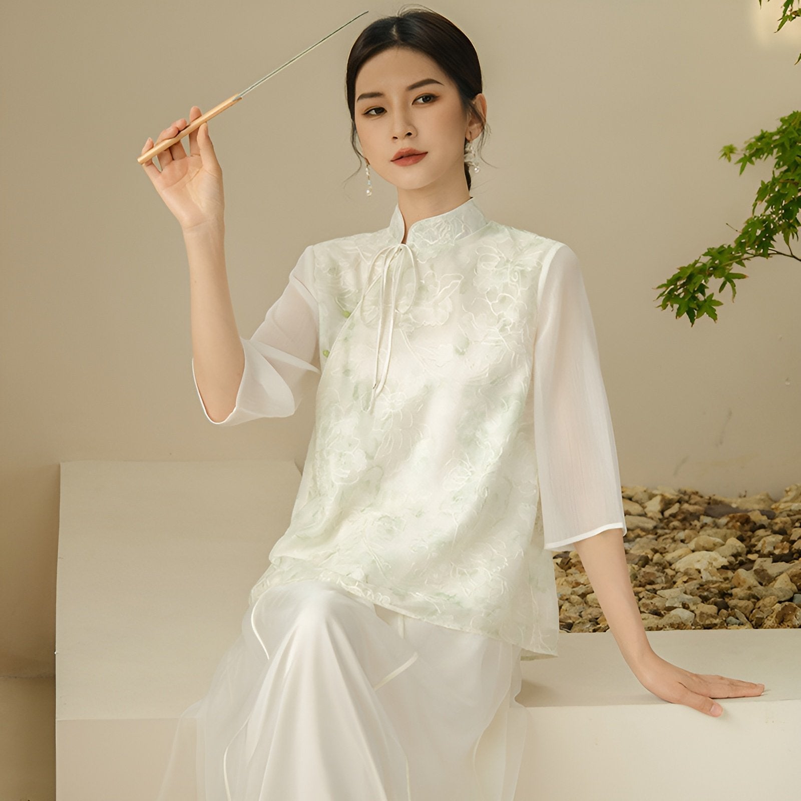 Summer Traditional Chinese Lady's Oblique Lapel Clothing