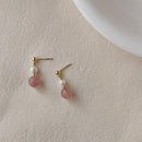 Elegant Strawberry Crystal Stud Earrings with Imitation Pearl Women Fashion