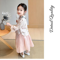 Girls' Cartoon Bird Print New Chinese Style Pink Set