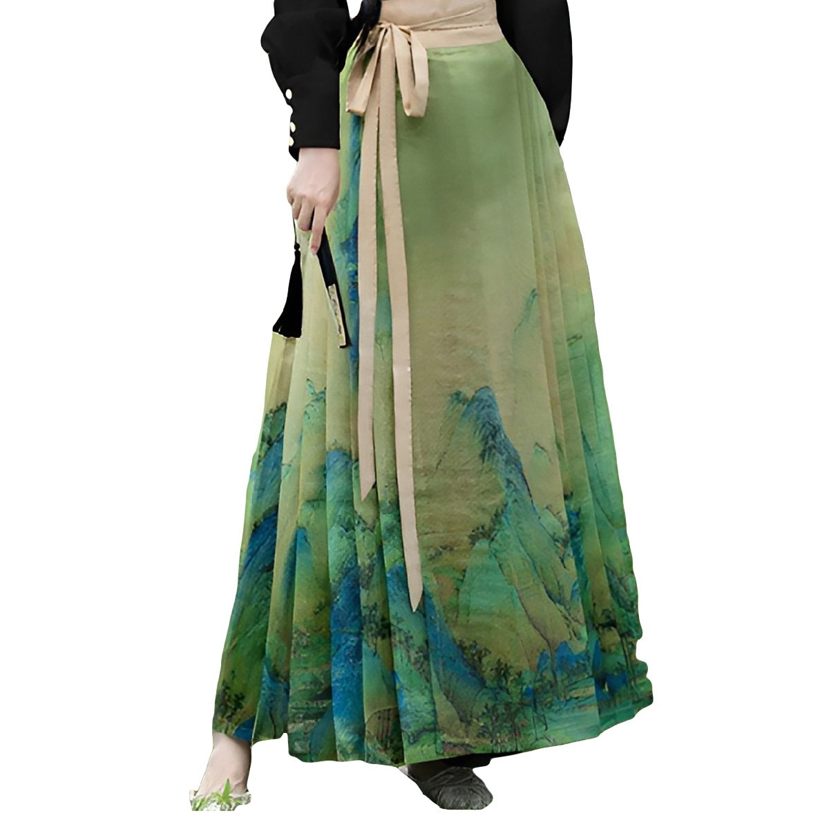 Women's Jiangshan Scenic Print Horsehair Skirt Set