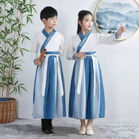 Kids Hanfu Chinese Costumes Blue Long Robe