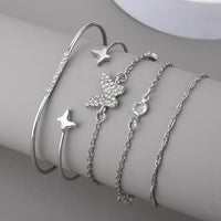 4 Stylish Hand Jewelry Diamond Set Butterfly Crescent Coin Open Set Bracelet