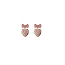 Lovely Pink Bow Heart Shaped Earrings Women Sweet Fashion Jewelry Gift