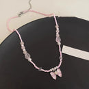 Handmade Pink Butterfly Beaded Necklace Women Girls Cute Boho Fashion