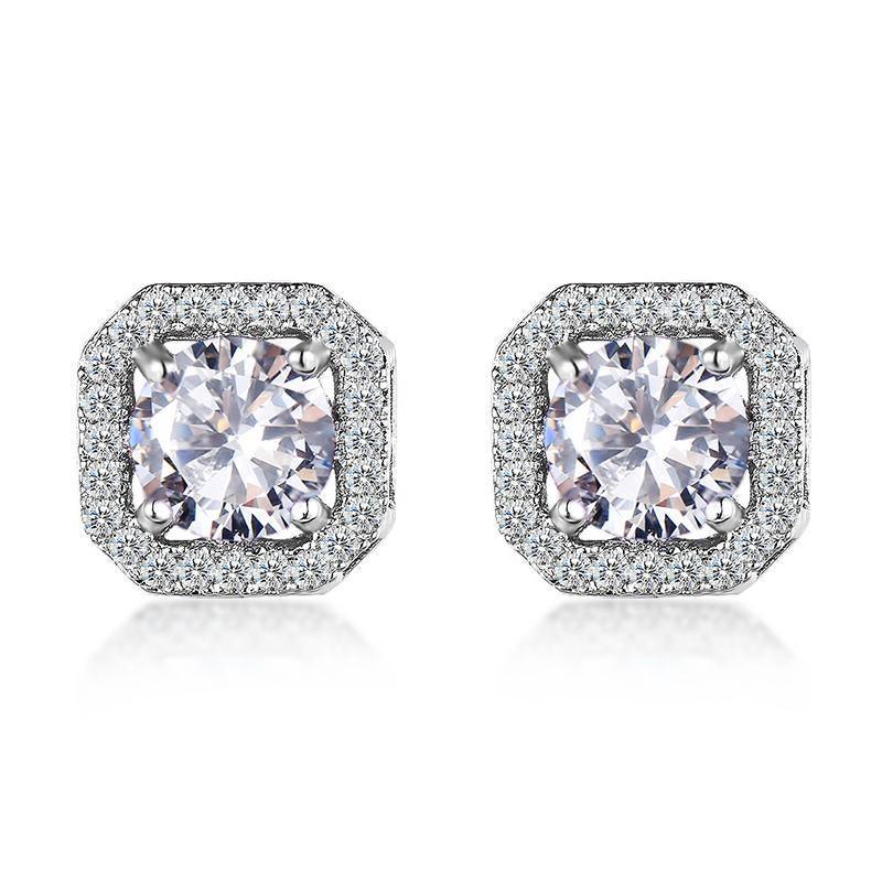 1 Pair Brilliant Square Cut Cubic Zirconia Stud Earrings Stainless Steel E135 7Clours