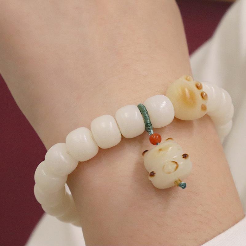 White Cats Paw Bodhi Bracelet for Women Handcrafted Beaded Fashion Jewelry Gift