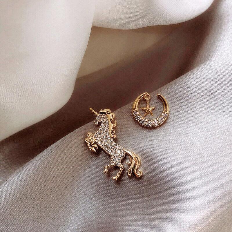 Moon-Star Design Gold Statement Earrings