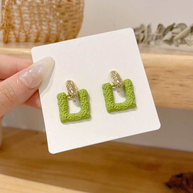 Green Square Earrings