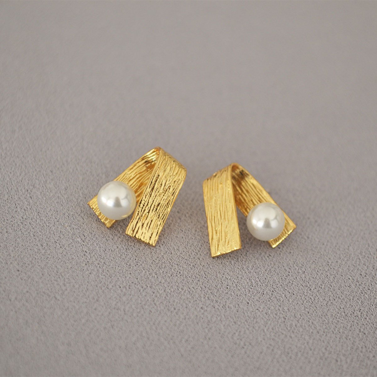 Folded Brushed Metal Faceted Stud Earrings Simple Elegant Jewelry for Women