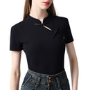 Chinese Style Stand Up Collar Disc Button Blouse Short Sleeve Women Fashion