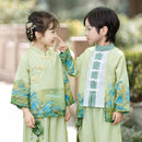 Boys' Traditional Green Landscape Painting Hanfu