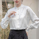 Ivory Floral Long-Sleeved Chinese Style Shirt