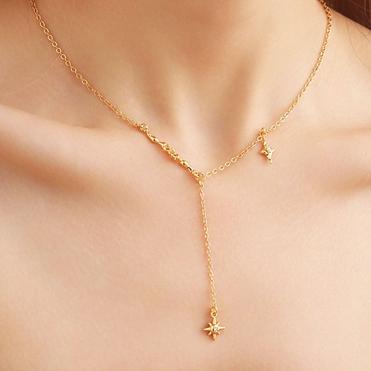 Vintage Star Pendant Octet Clavicle Chain Necklace Elegant Women Accessory