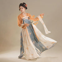 Tang Dynasty Orange And Blue Chinese Traditional Hanfu