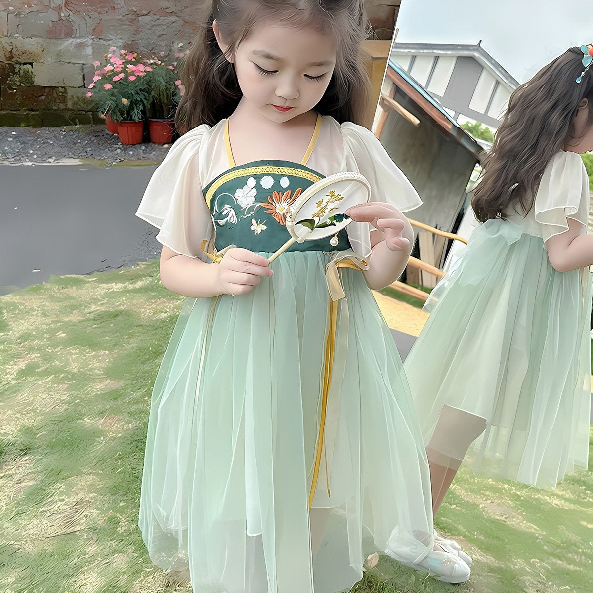 Girls Floral Hanfu Dress Traditional Clothing