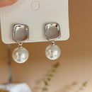 Elegant Smooth Metal Square Imitation Pearl Earrings Simple Jewelry for Women