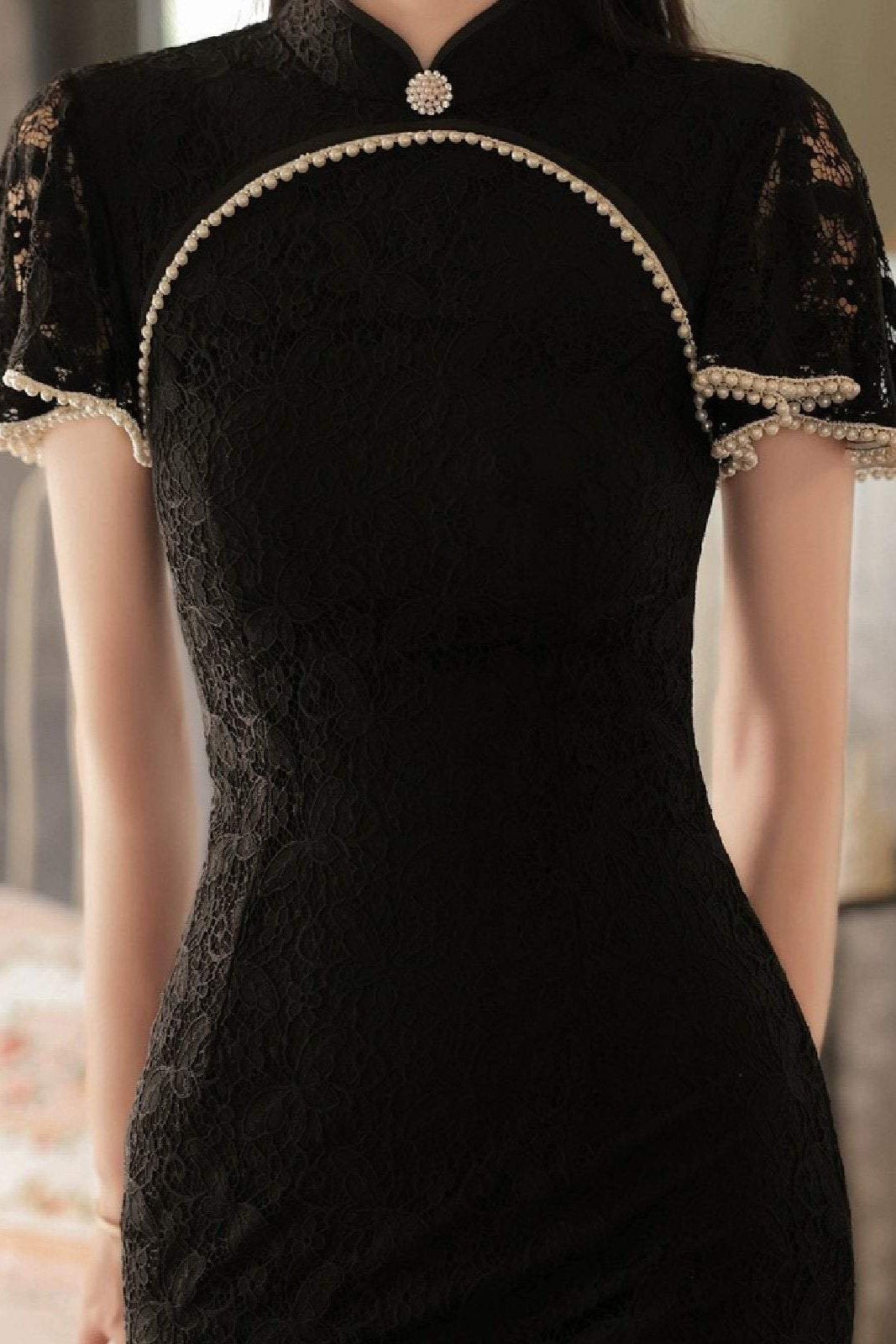 Lady's Triditional Chinese Elgant Lace Cheongsam Dress