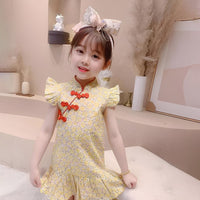 Girls' Summer Floral Cheongsam Dress