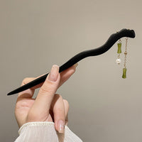 Chinese Style Double Green Bamboo Fringe Hairpin Hanfu Headdress Women