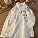 Chinese Bamboo Embroidery Shirt Mens Long Sleeve Jacket Spring Outerwear