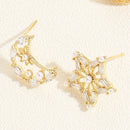 Delicate Asymmetric Star Moon Earrings for Girls Simple Micro-inlaid Jewelry