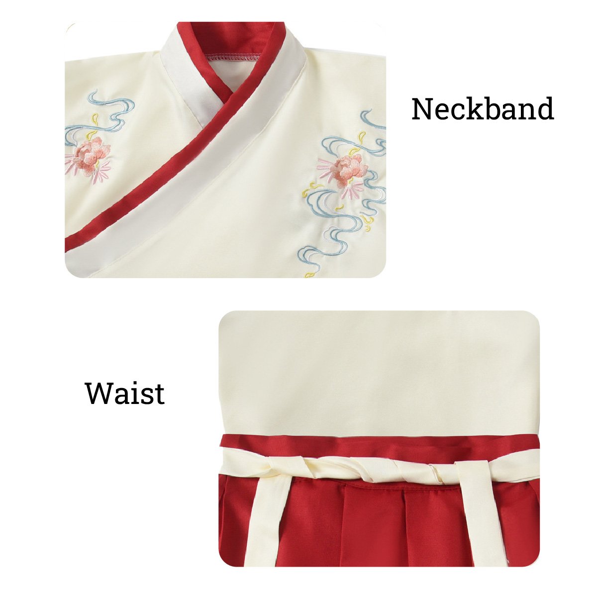 Girls' Red and White Embroidered Hanfu - Chinese Clothing