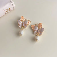 Elegant Pink Purple Double Butterfly Earrings Women Fashion Jewelry Gift Set