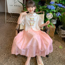 Girls Pink and Green Short Sleeve Hanfu Dress