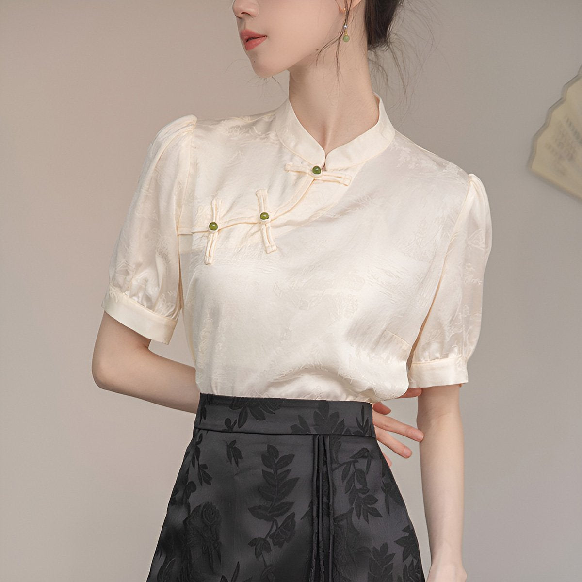 Women's Short Sleeve Silk Cheongsam Blouse