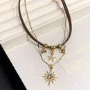 Double Star Sun Pendant Necklace Hip Hop Jewelry Gold Silver Chain