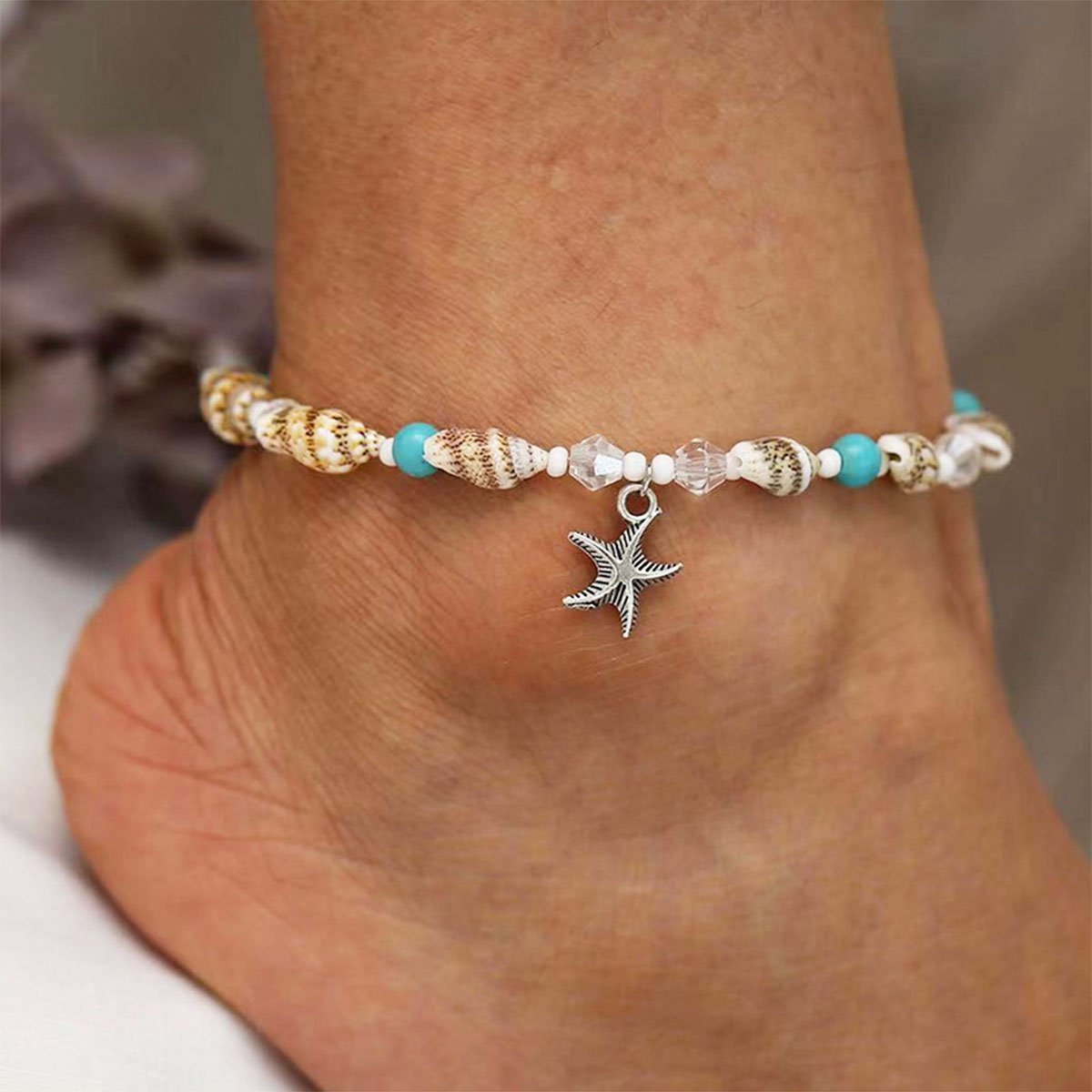 Sea Shell Conch Starfish Anklet Necklace Set for Women Beach Jewelry Gift