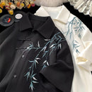 Chinese Bamboo Embroidery Shirt Mens Short Sleeve Spring Fashion Casual Top