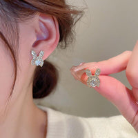 Rabbit Ear Crystal Stud Earrings