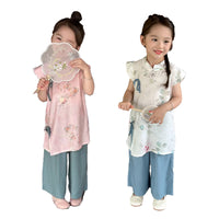 Girls' Embroidered Floral Hanfu Set - Chinese Outfit |