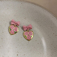 Lovely Pink Bow Heart Shaped Earrings Women Sweet Fashion Jewelry Gift