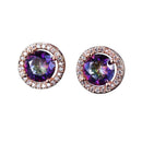 Red Garnet Diamond Halo Round Stud Earring Push Back Rose Gold Plated Women Gift