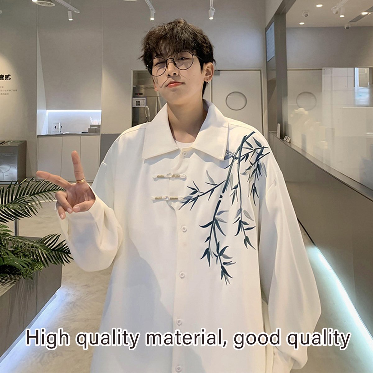 Chinese Bamboo Embroidery Shirt Mens Long Sleeve Jacket Spring Outerwear