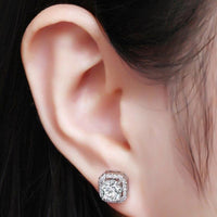 1 Pair Brilliant Square Cut Cubic Zirconia Stud Earrings Stainless Steel E135 7Clours