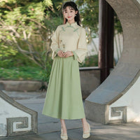 Women's Light Green and Beige Modern Hanfu Two-Piece Set