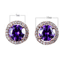 Red Garnet Diamond Halo Round Stud Earring Push Back Rose Gold Plated Women Gift