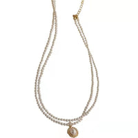 Retro Double Layer Women Necklace Pendant Necklace Clavicle Chain Pearl Choker