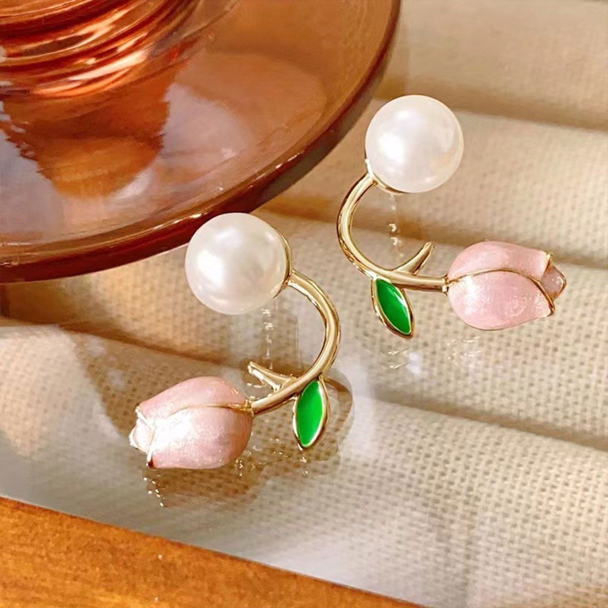 Pink Heart Flower Earrings Sweet Girly Jewelry for Women Fashion Accessories