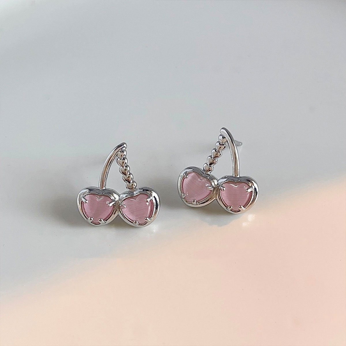 Cute Pink Cherry Heart Shaped Dangle Earrings Women Girls Romantic Fashion