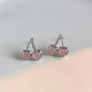 Cute Pink Cherry Heart Shaped Dangle Earrings Women Girls Romantic Fashion