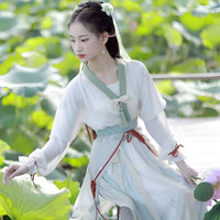 White and Green Women Hanfu Four Piece Set